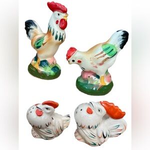 Vintage 50’s MCM 2 Sets of Rooster & Hen Salt n Pepper Shakers Fantastic Colors